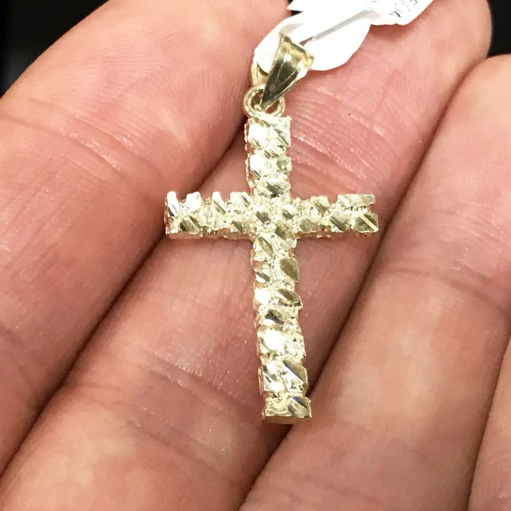 Mini Nugget Cross Pendant in 10K Yellow Gold