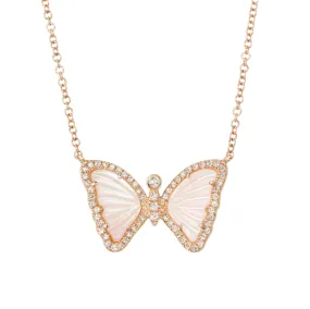 Mini Pink Pearl Butterfly Necklace with Diamonds