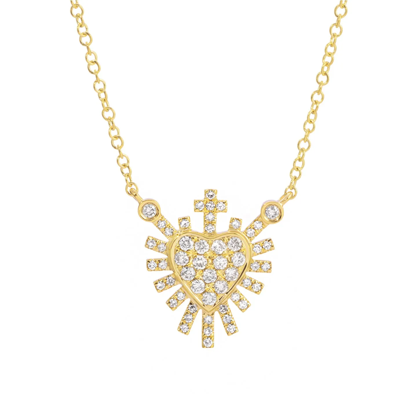 Mini Sacred Heart Necklace With Diamonds in 14k