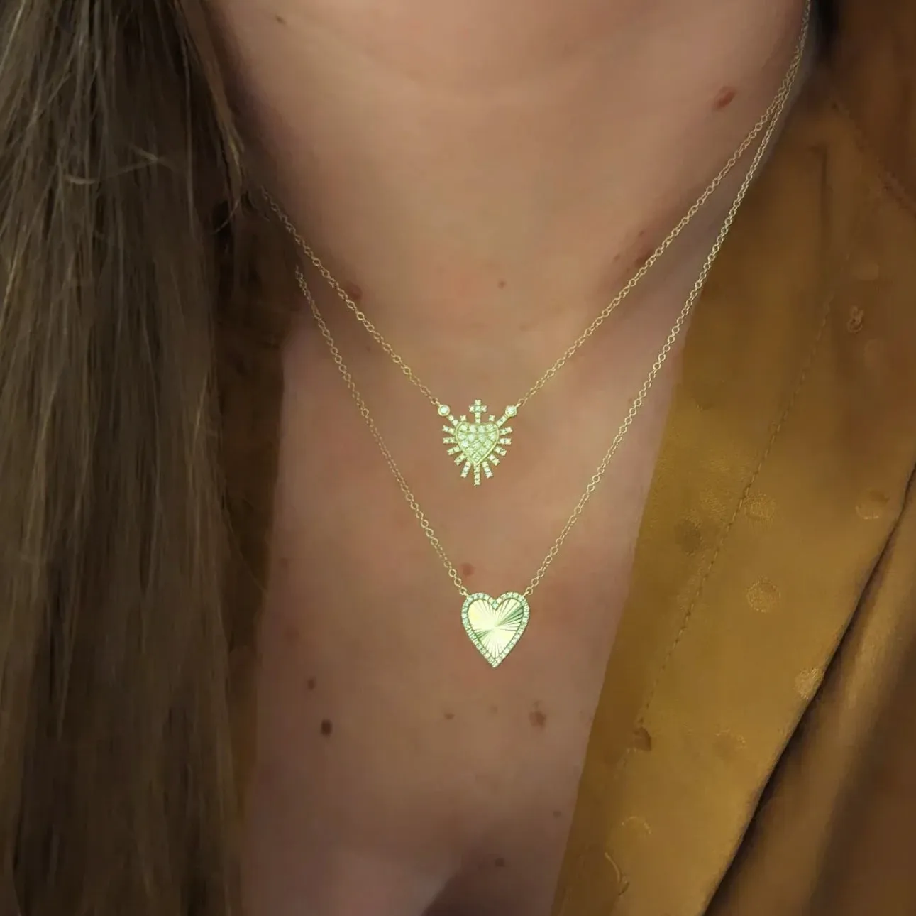 Mini Sacred Heart Necklace With Diamonds in 14k