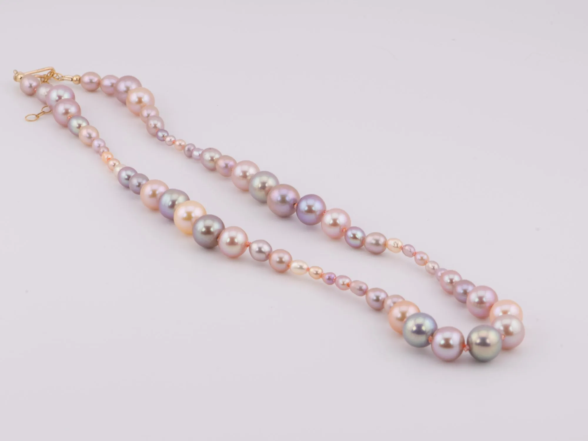 Mixed Size Lavender Pink Pearl Hand Knotted Necklace with 14K Gold Filled Closure P1072