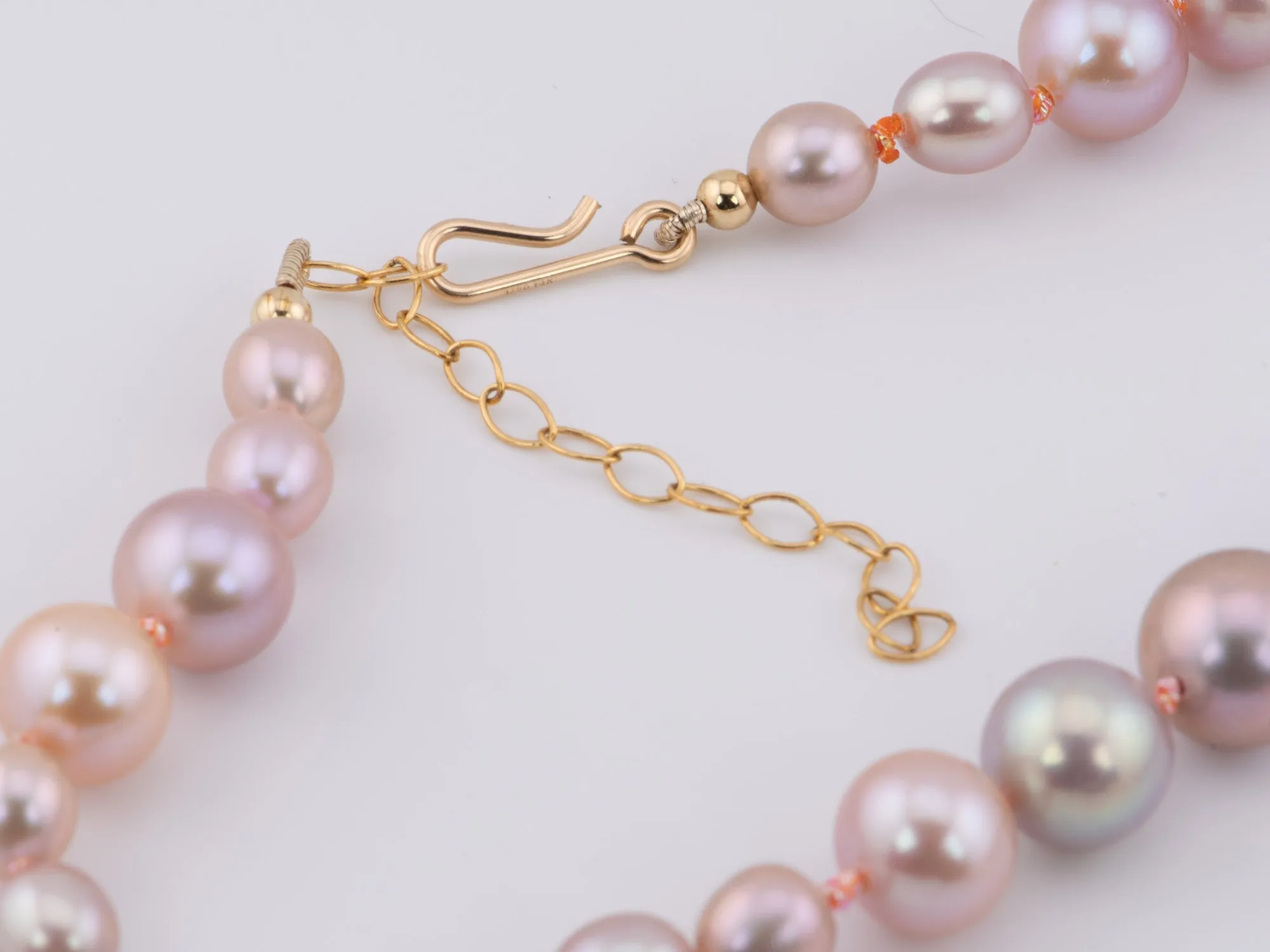 Mixed Size Lavender Pink Pearl Hand Knotted Necklace with 14K Gold Filled Closure P1072