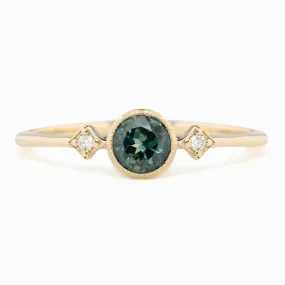 Moon & Star Ring 4.5mm 0.45ct Peacock Green Queensland Sapphire 14K Yellow Gold