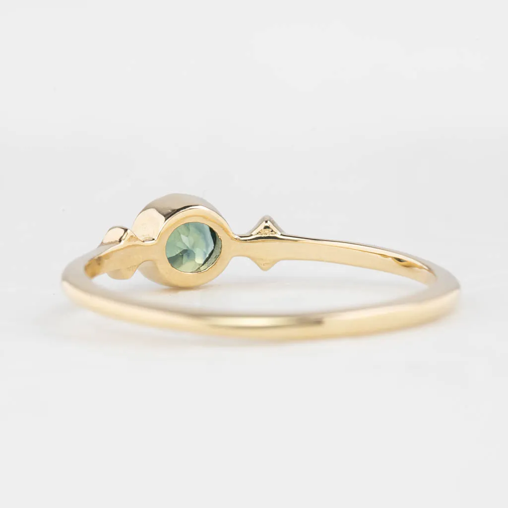 Moon & Star Ring 4.5mm 0.45ct Peacock Green Queensland Sapphire 14K Yellow Gold