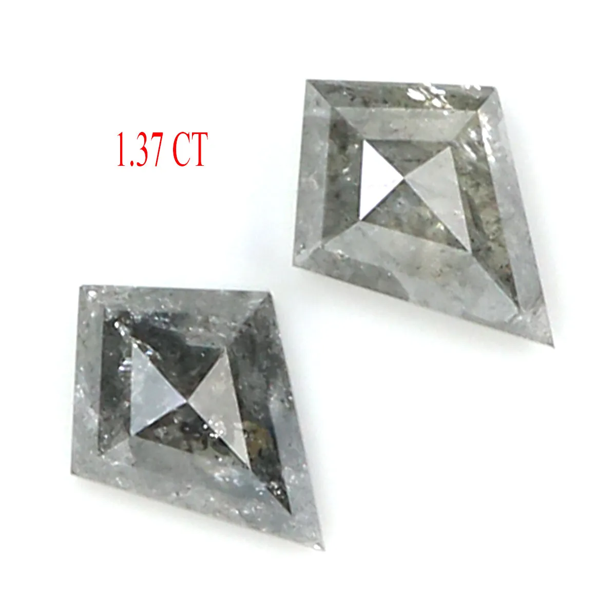 Natural Loose Kite Salt And Pepper Diamond Black Grey Color 1.37 CT 7.95 MM Kite Shape Rose Cut Diamond L2145