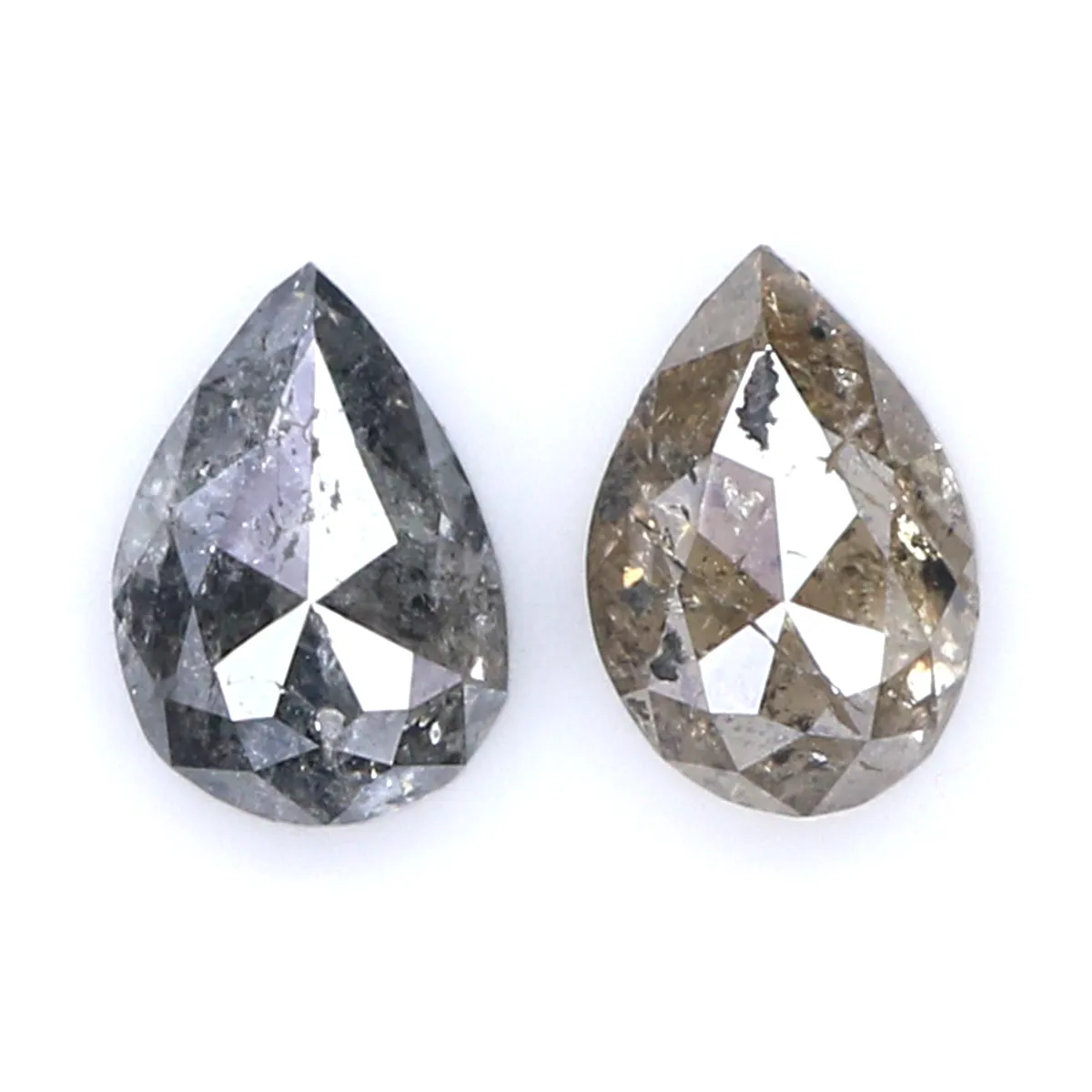 Natural Loose Pear Salt And Pepper Diamond Black Grey Color 1.02 CT 6.30 MM Pear Shape Rose Cut Diamond L2082