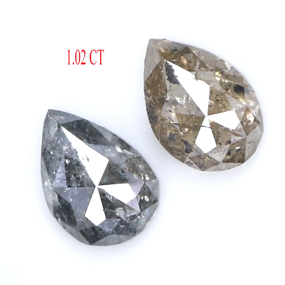 Natural Loose Pear Salt And Pepper Diamond Black Grey Color 1.02 CT 6.30 MM Pear Shape Rose Cut Diamond L2082