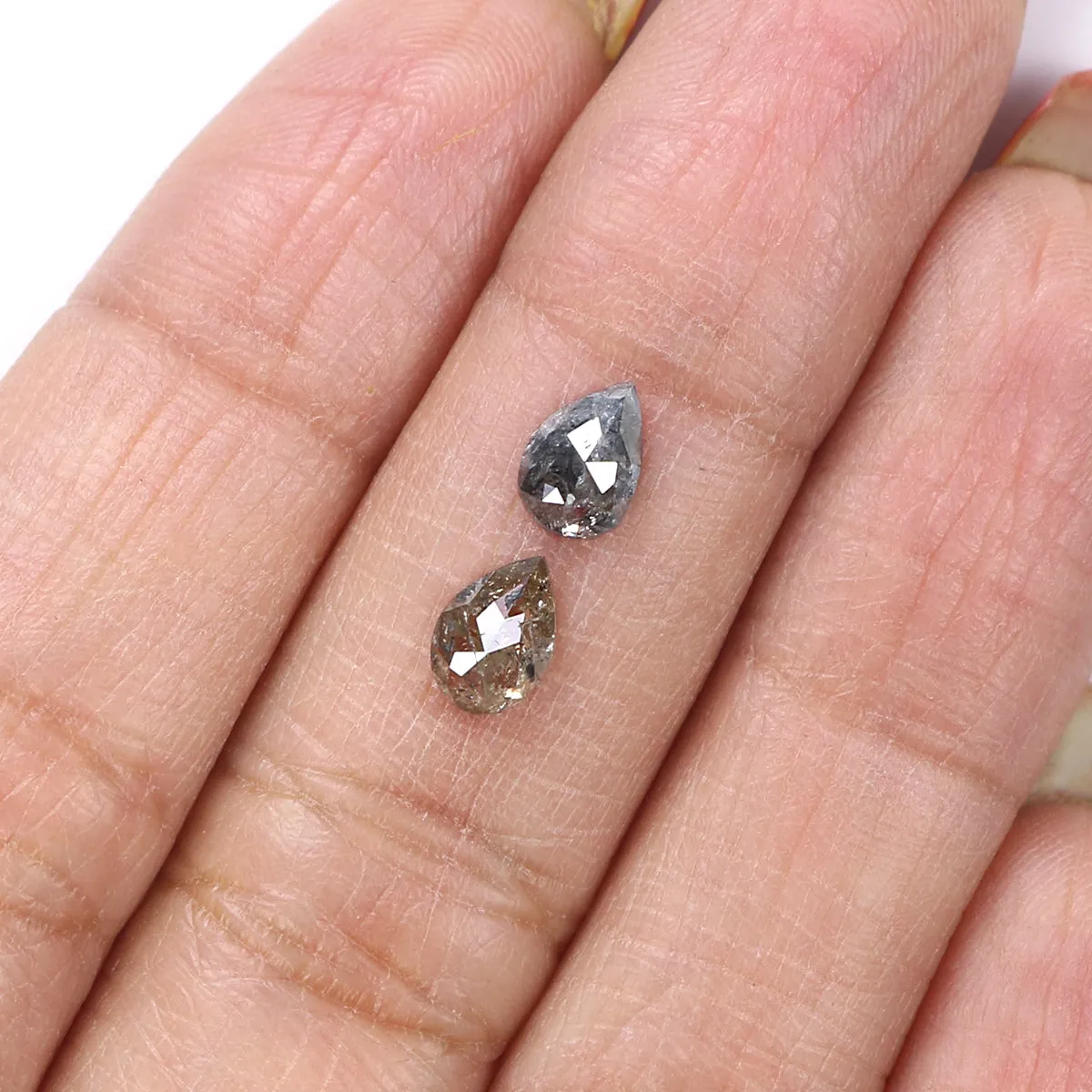 Natural Loose Pear Salt And Pepper Diamond Black Grey Color 1.02 CT 6.30 MM Pear Shape Rose Cut Diamond L2082