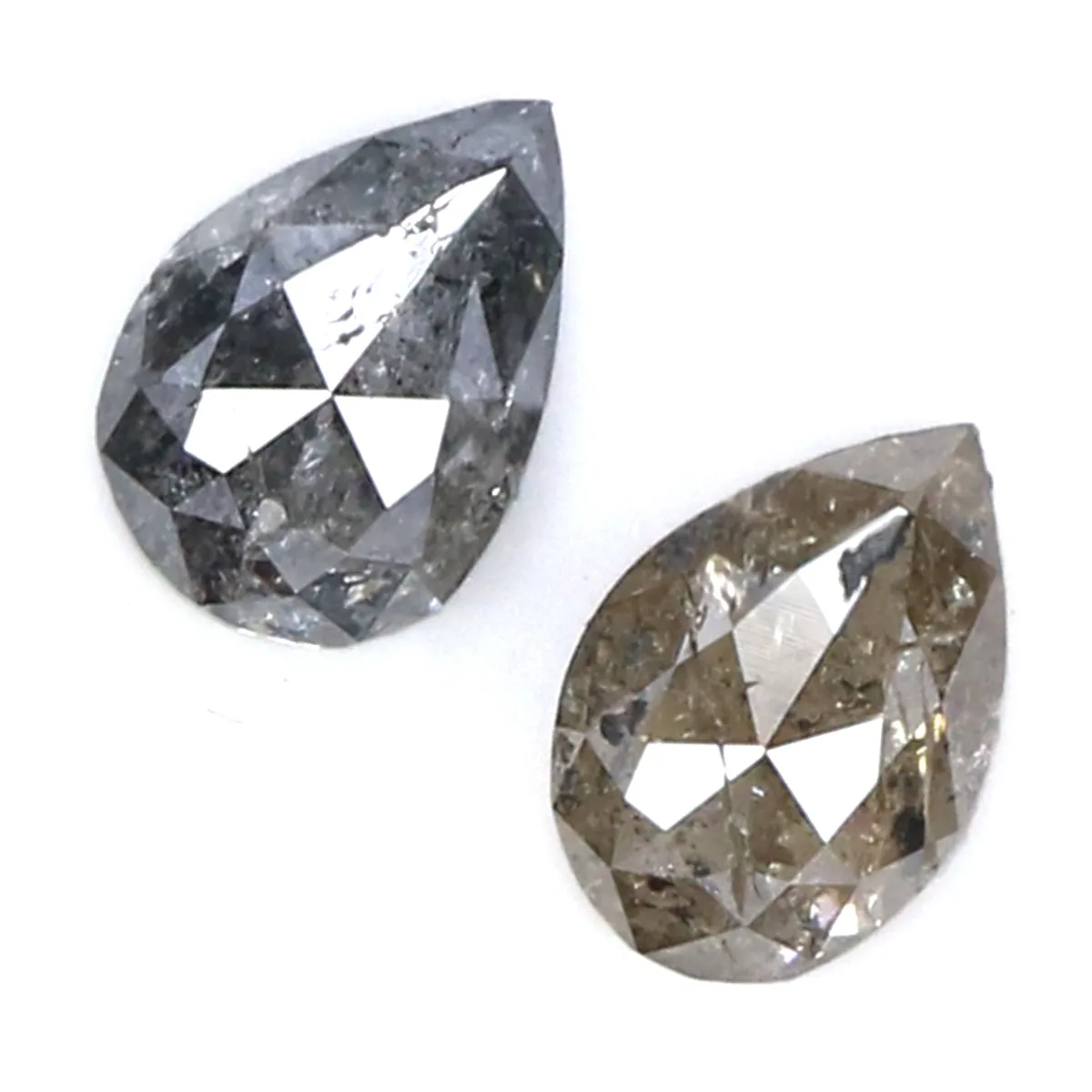 Natural Loose Pear Salt And Pepper Diamond Black Grey Color 1.02 CT 6.30 MM Pear Shape Rose Cut Diamond L2082