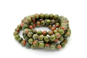 Natural Unakite Smooth Round Gemstone Stretch Elastic Cord Bracelet