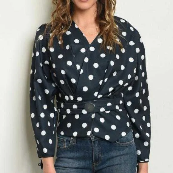 Navy Blue Polka-Dot Top