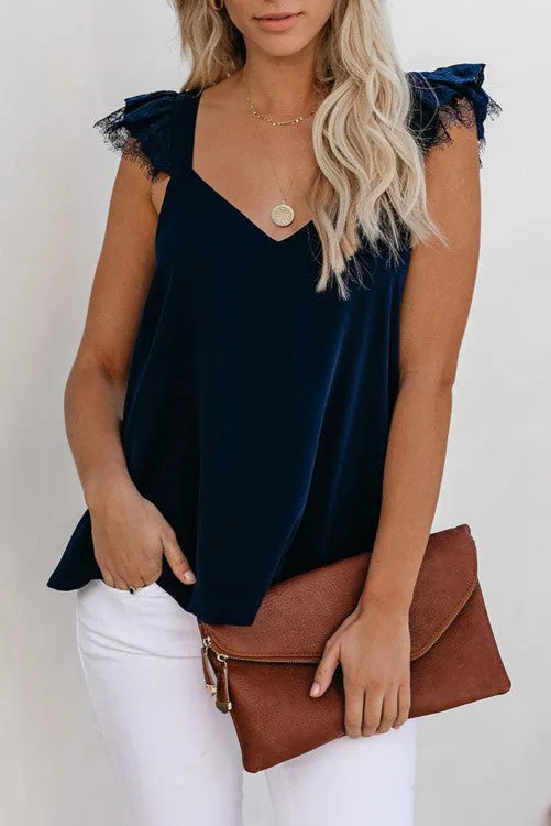 Navy Flutter Sleeve Tank