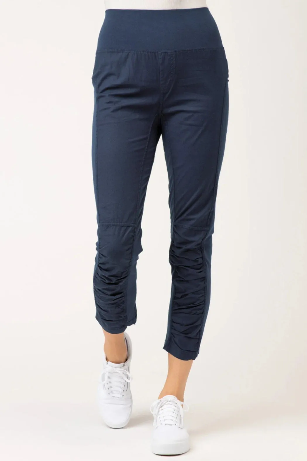 Navy Stretch Poplin Crop