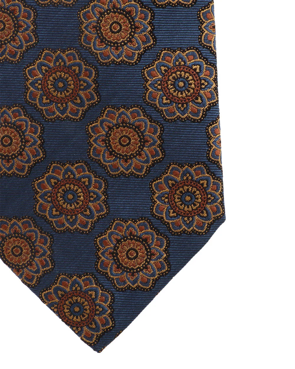 Navy with Gold and Brown Exploded Medallion Silk Tie