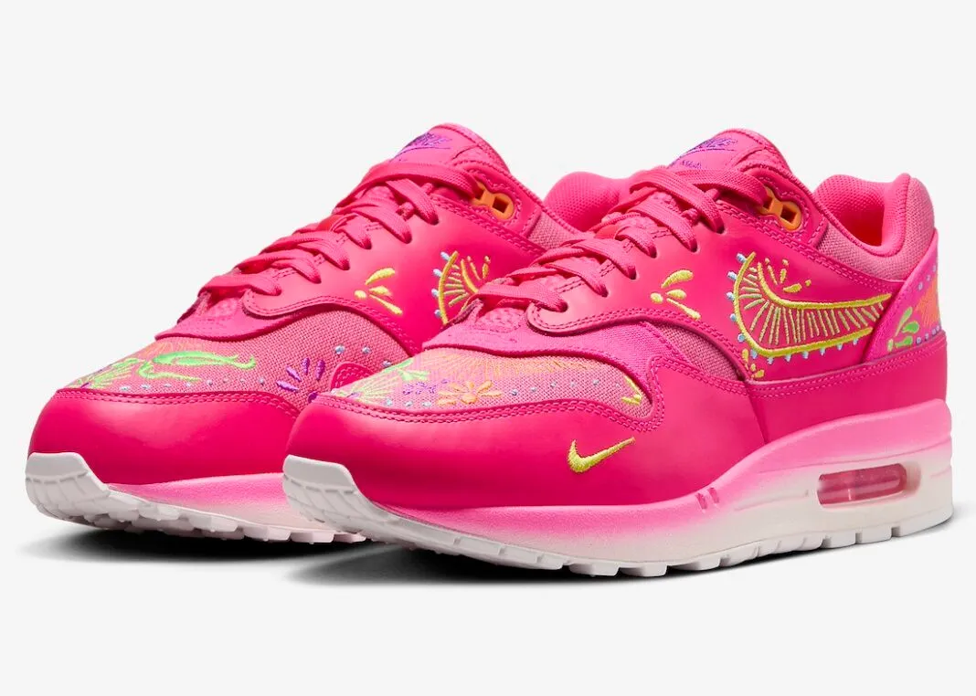 Nike Air Max 1 Premium Dia De Muertos Hyper Pink Sail Opti Yellow Green Strike FQ8172-645