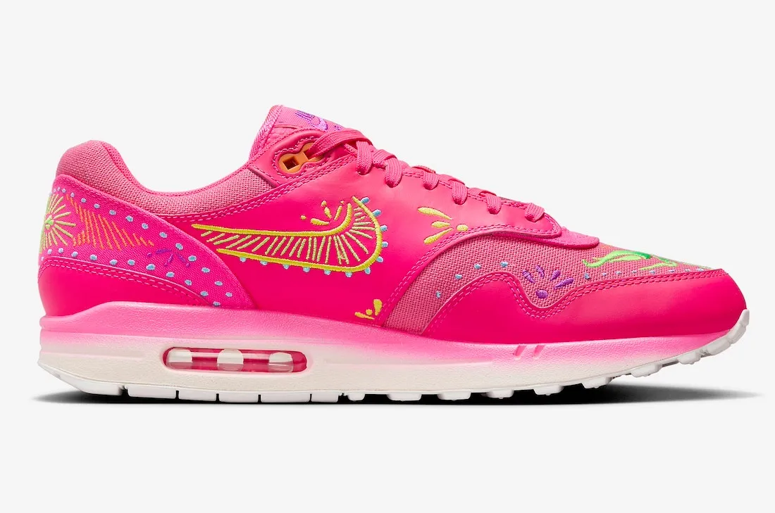 Nike Air Max 1 Premium Dia De Muertos Hyper Pink Sail Opti Yellow Green Strike FQ8172-645