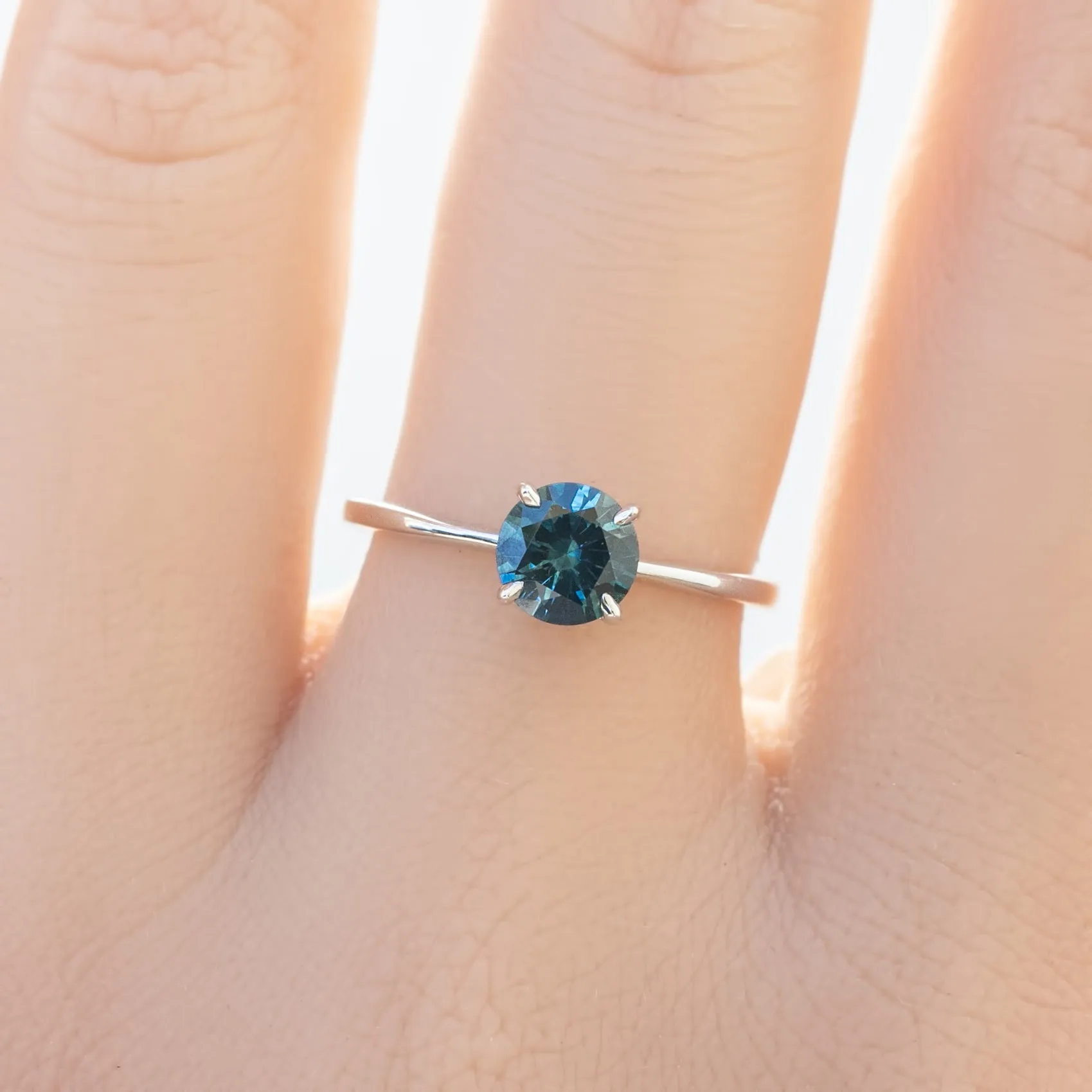 Nina Ring 0.91ct Peacock Blue Green Montana Sapphire, 14k White Gold (One of a kind)