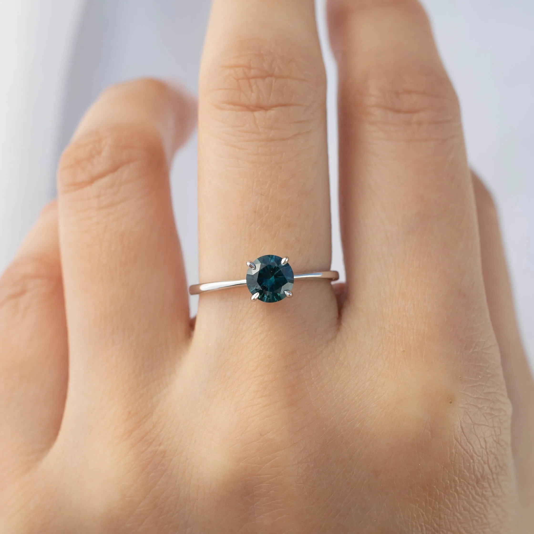 Nina Ring 0.91ct Peacock Blue Green Montana Sapphire, 14k White Gold (One of a kind)