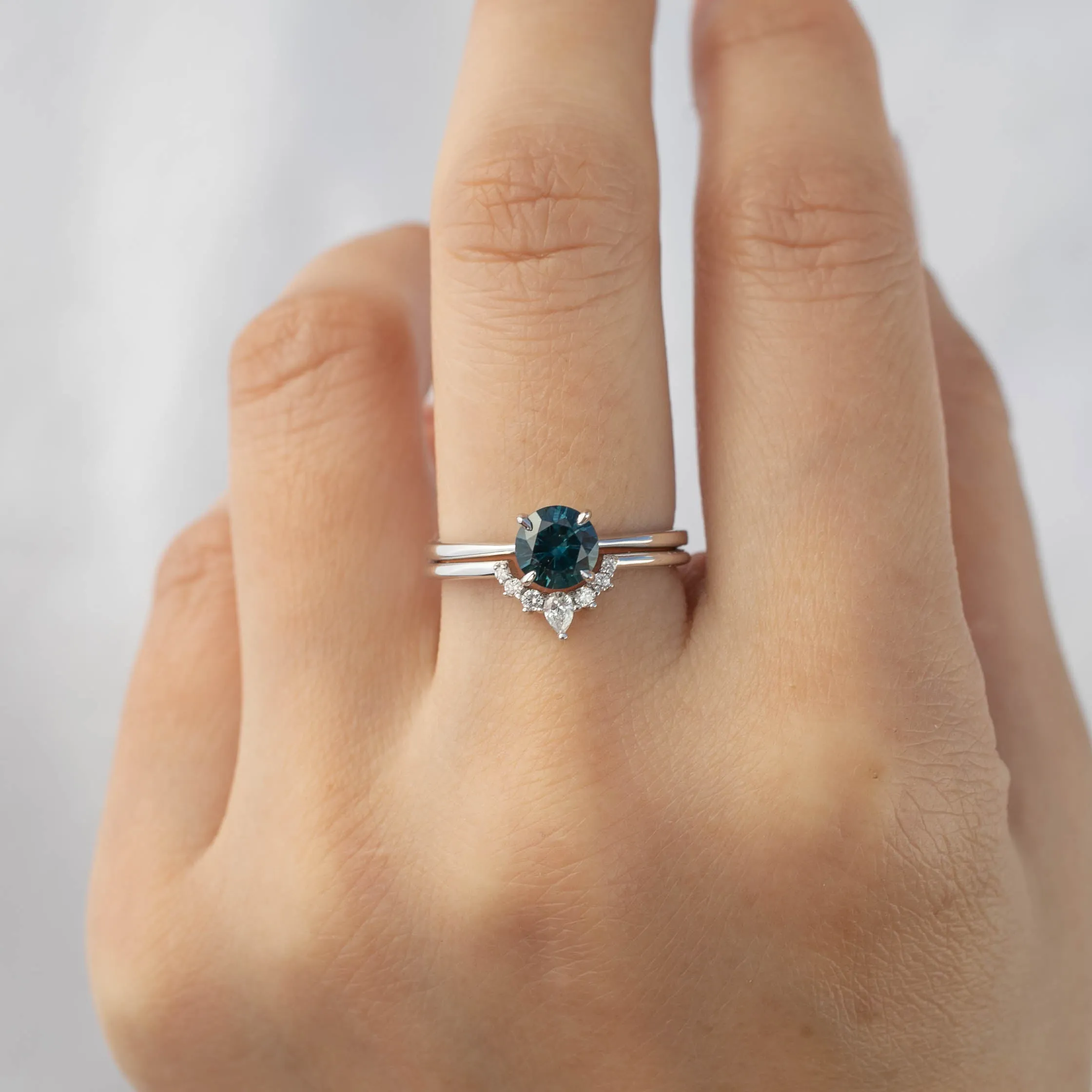 Nina Ring 0.91ct Peacock Blue Green Montana Sapphire, 14k White Gold (One of a kind)