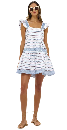 Oliphant Smocked Square Neck Mini, Ellis Blue