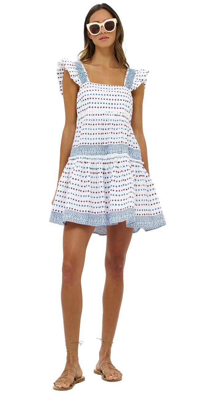 Oliphant Smocked Square Neck Mini, Ellis Blue