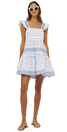 Oliphant Smocked Square Neck Mini, Ellis Blue