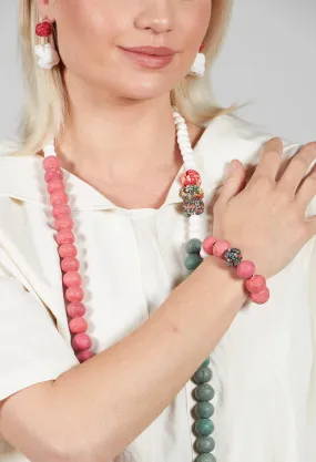 Paper Mache Bracelet with Floral Bead in Red