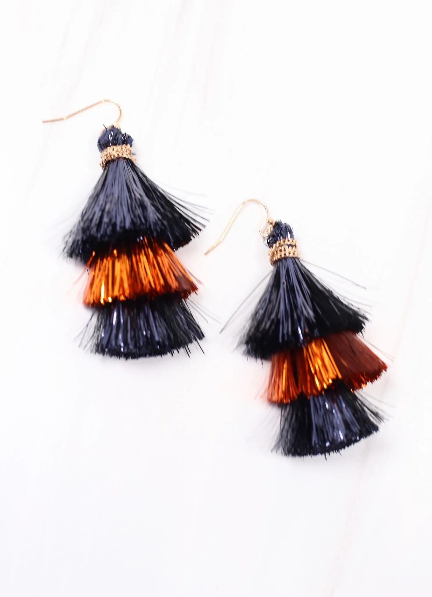 Party Tinsel Tassel Earring NAVY ORANGE