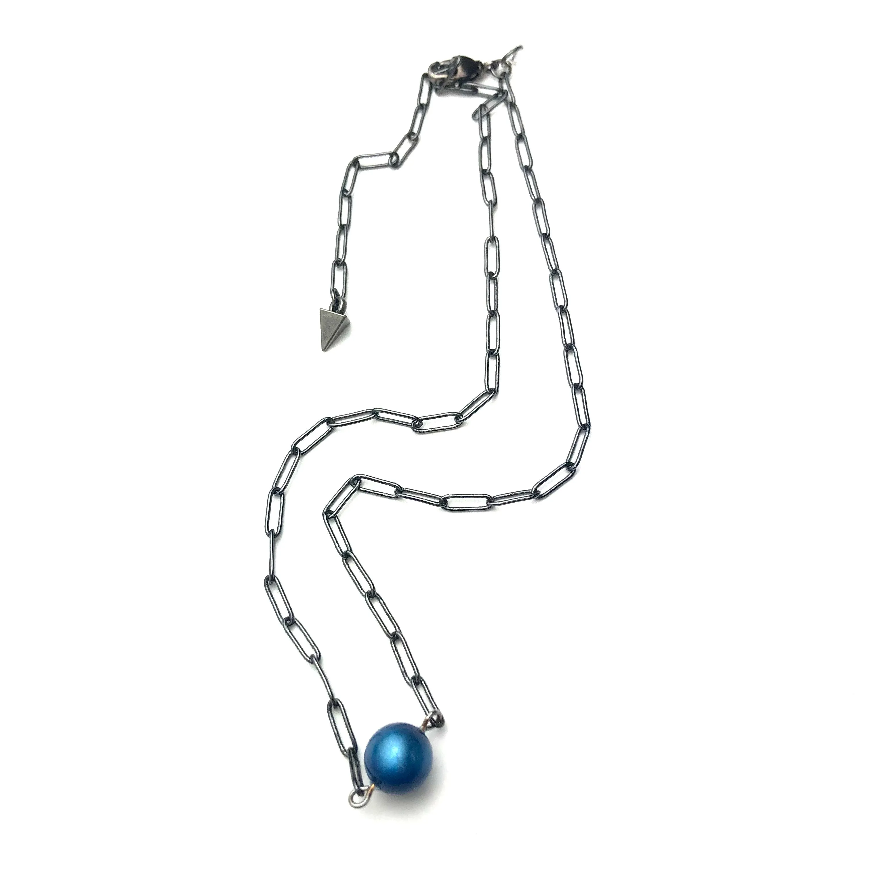 Peacock Blue Moonglow Bauble Paperclip Necklace