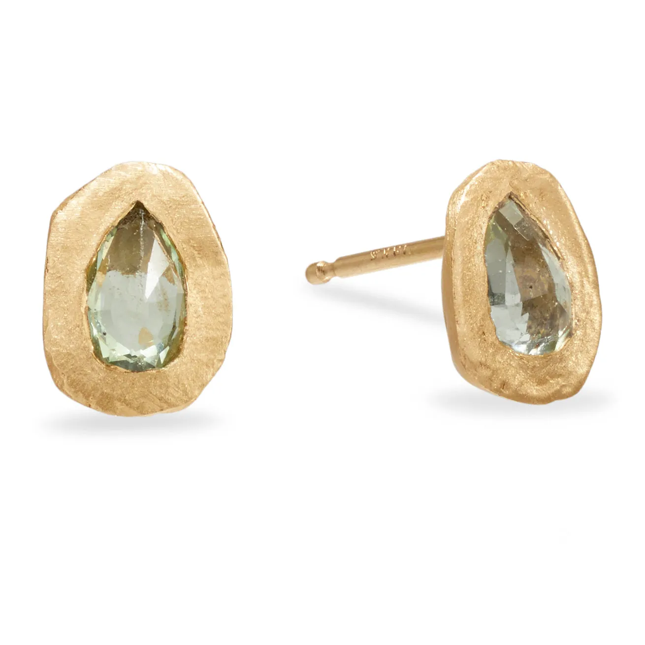 Pear Shape Green-Blue Sapphire Handmade Stud Earrings