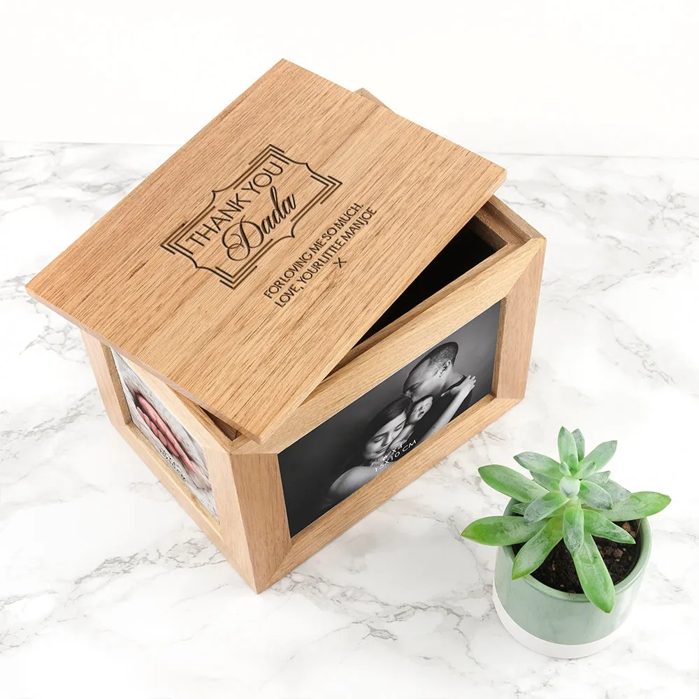 Personalised Thank You Dad Midi Oak Photo Cube Keepsake Box