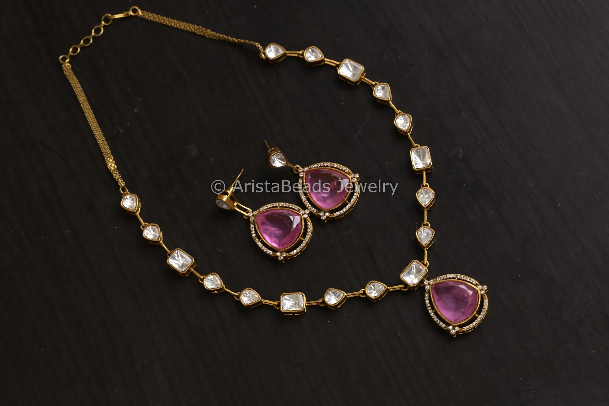 Pink Doublet & Kundan Polki Necklace Set (ABJ-N101-55)