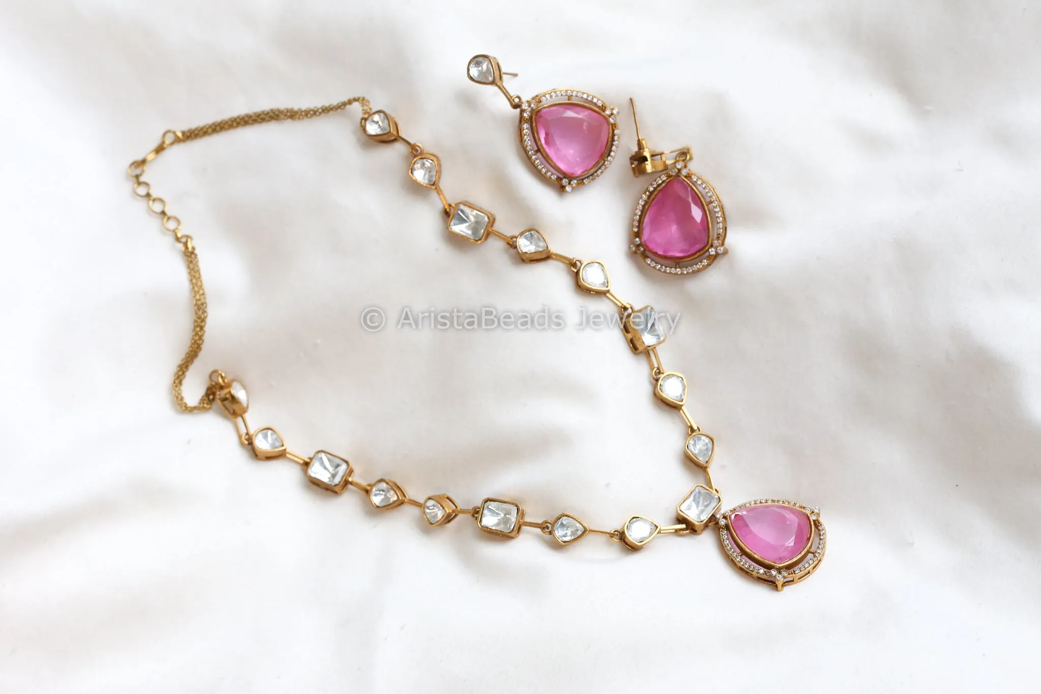 Pink Doublet & Kundan Polki Necklace Set (ABJ-N101-55)