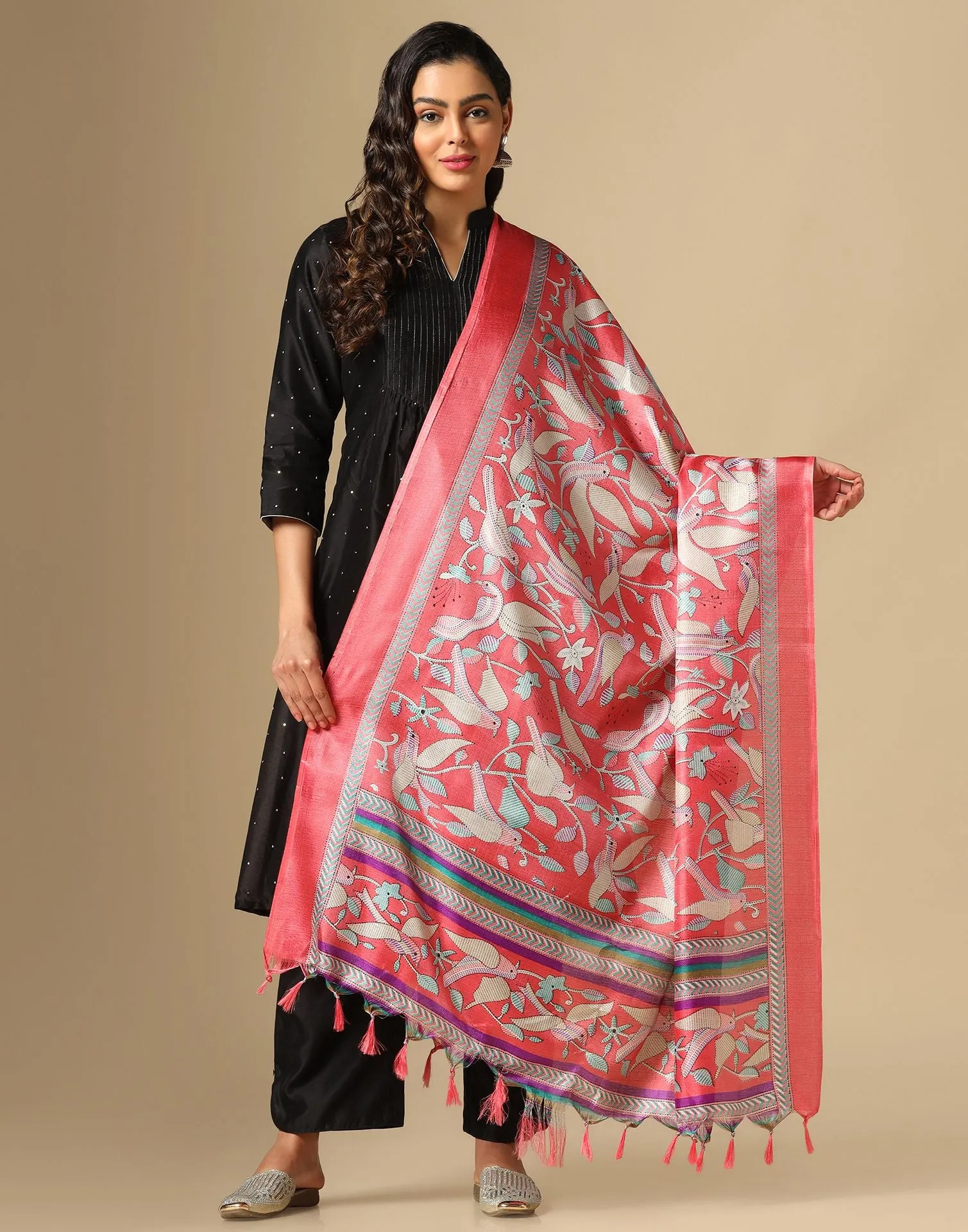 Pink Khadi Silk Dupatta