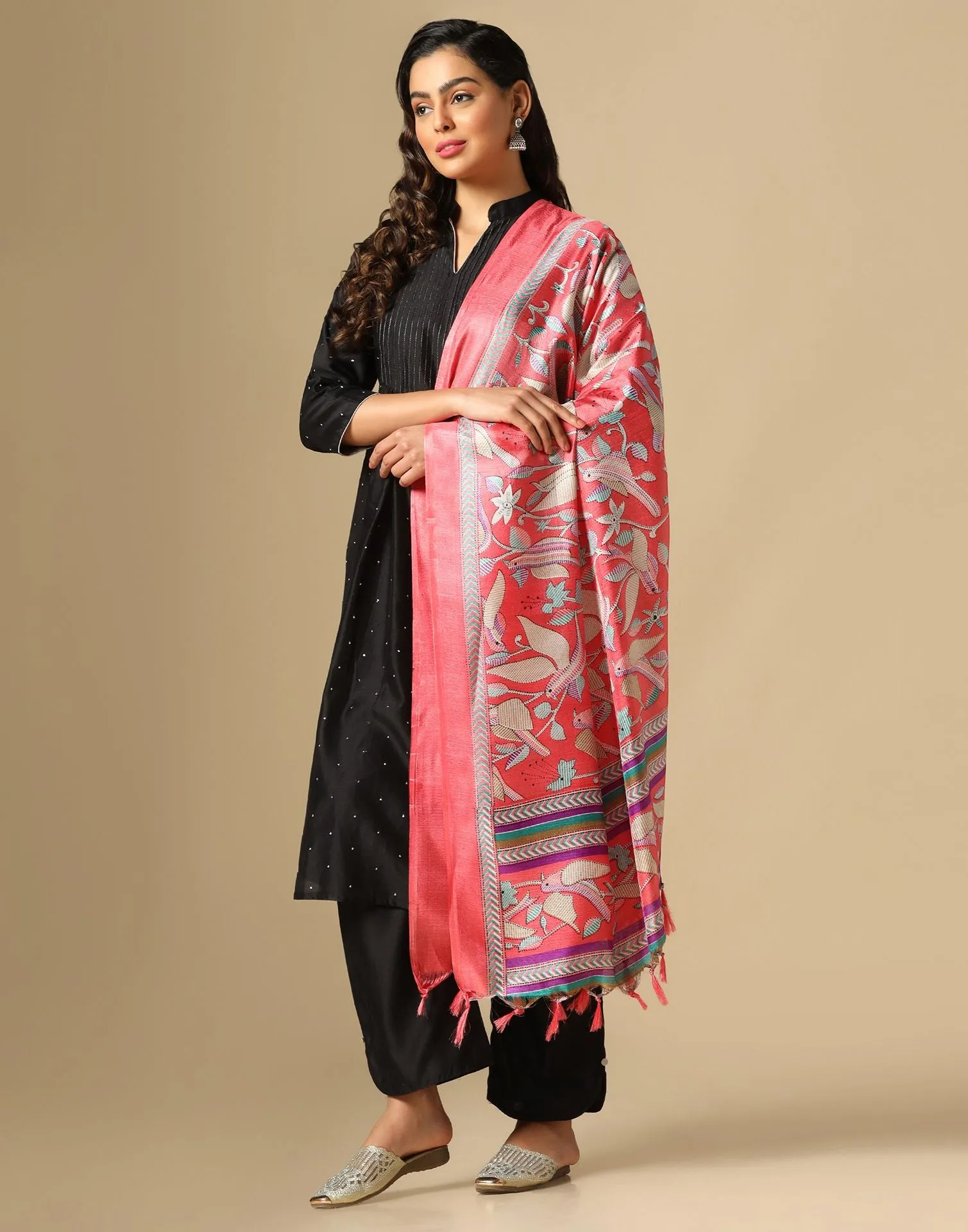 Pink Khadi Silk Dupatta