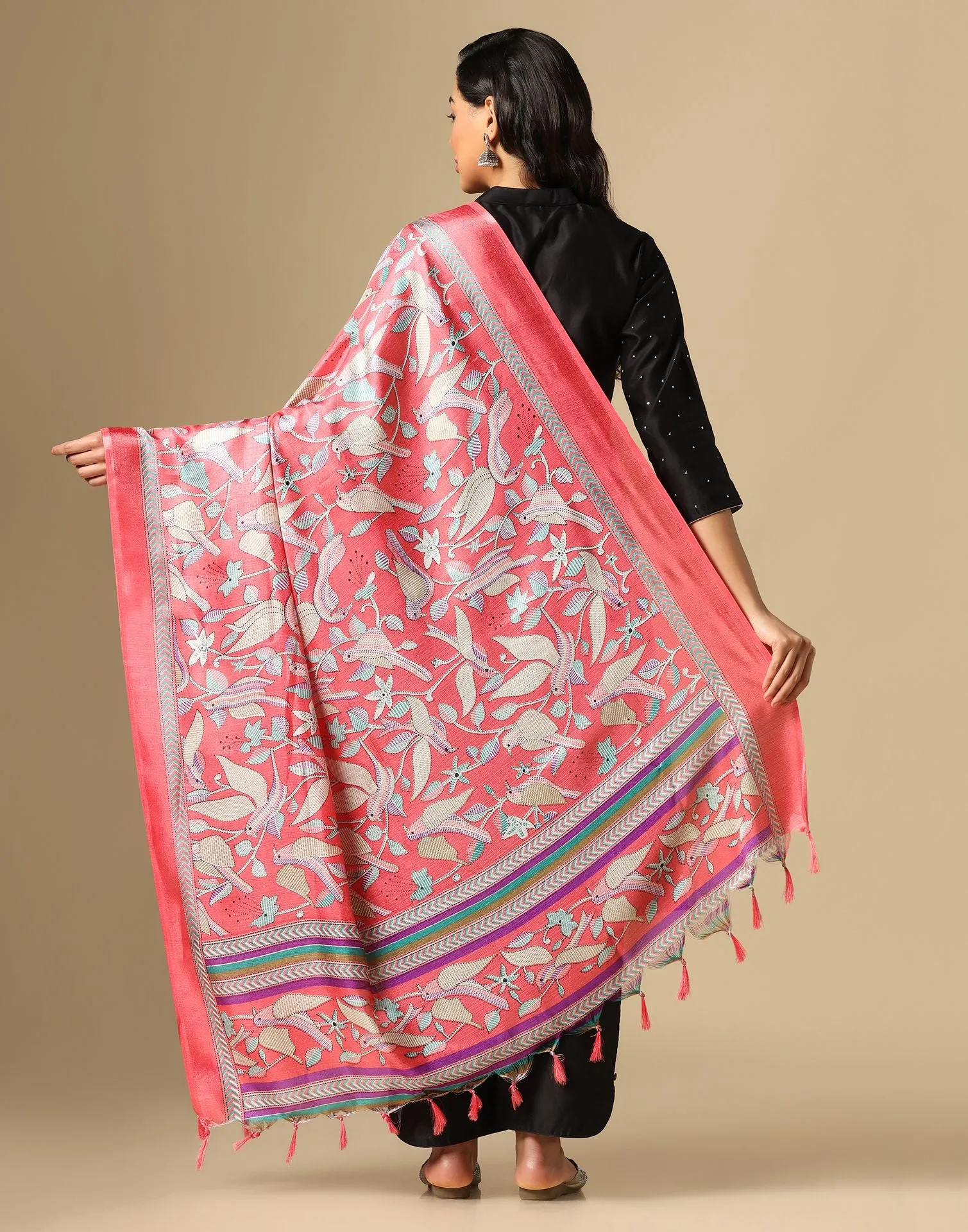 Pink Khadi Silk Dupatta