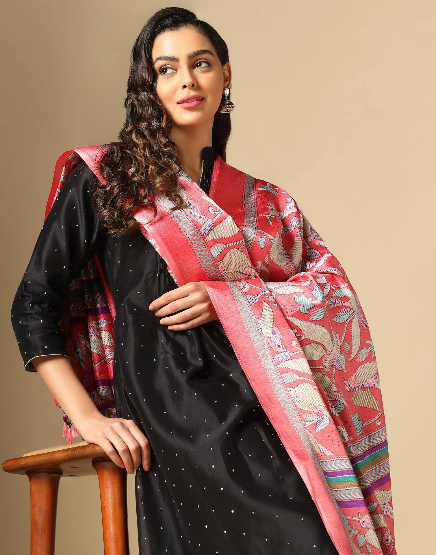 Pink Khadi Silk Dupatta