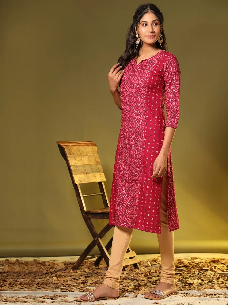 Pink Rayon Straight Kurti