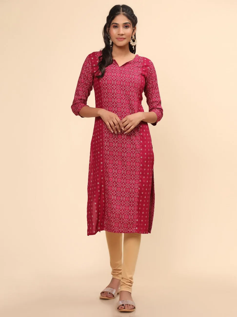 Pink Rayon Straight Kurti