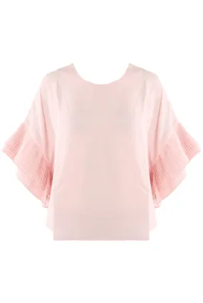 Pleated Sleeve Pink Blouse