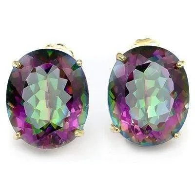 PRETTY 8.93 CT GREEN MYSTIC GEMSTONE 10K SOLID YELLOW GOLD EARRINGS