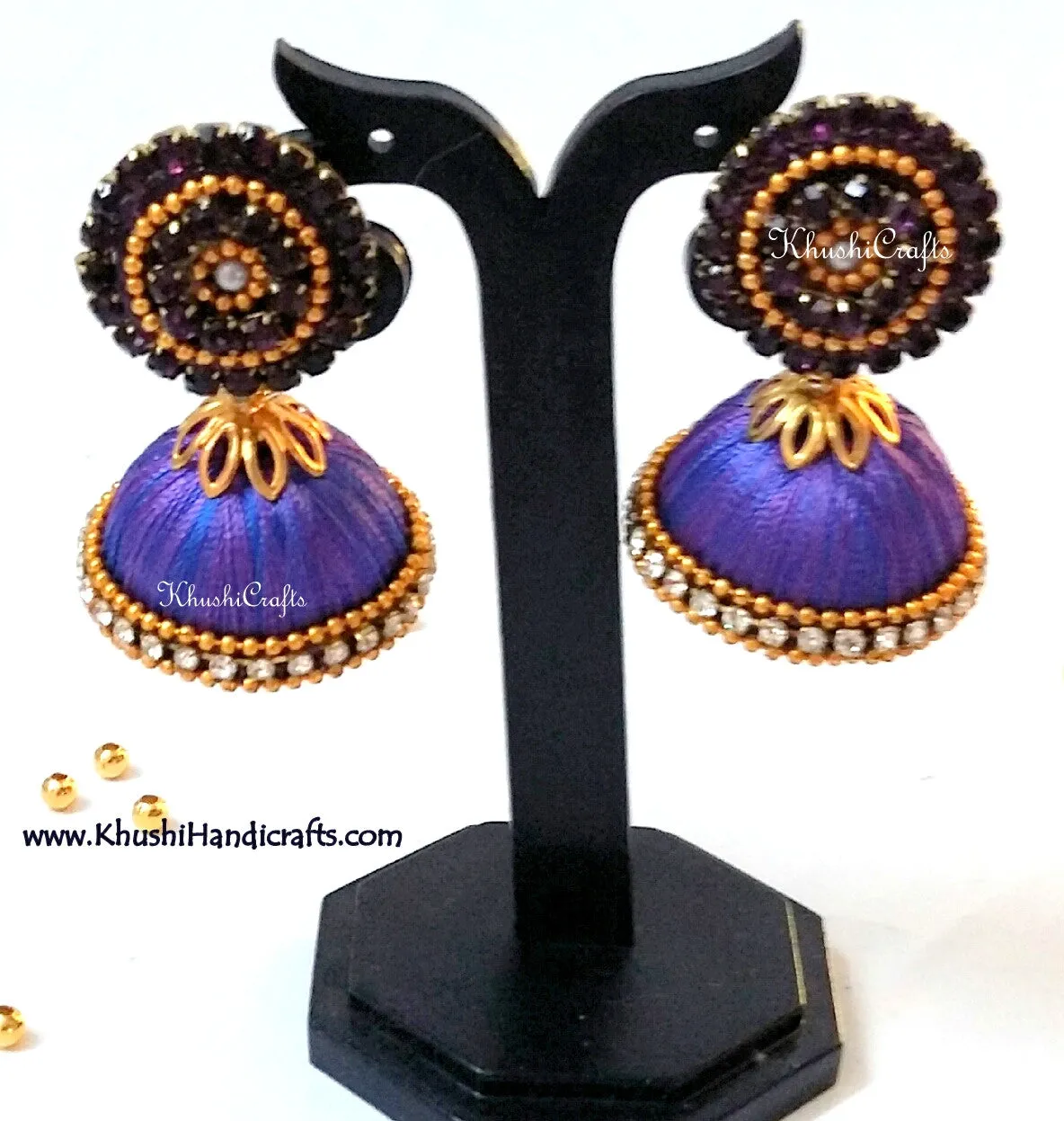 Purple Blue double shaded Designer Silk Jhumkas