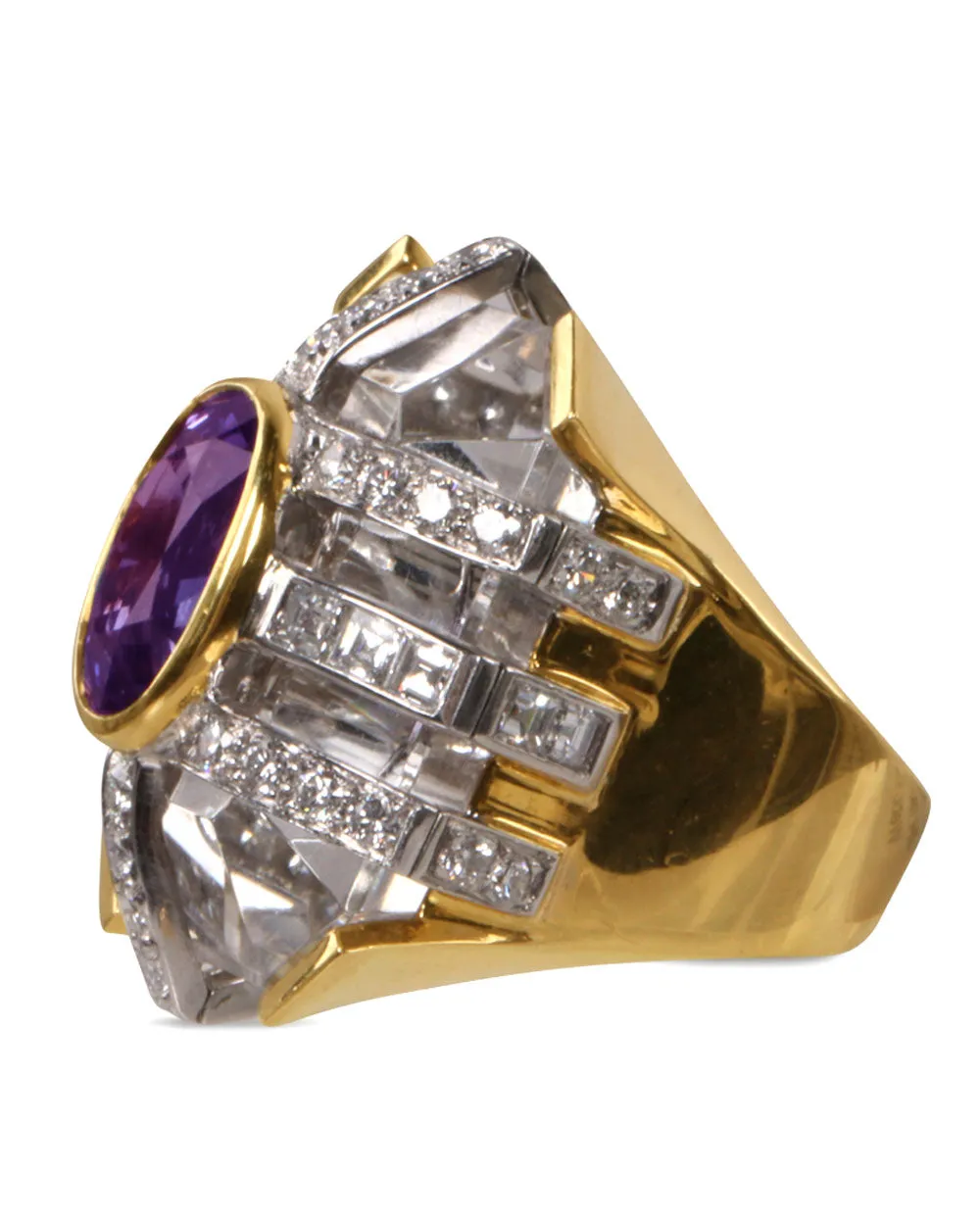 Purple Sapphire and Diamond Art Deco Ring