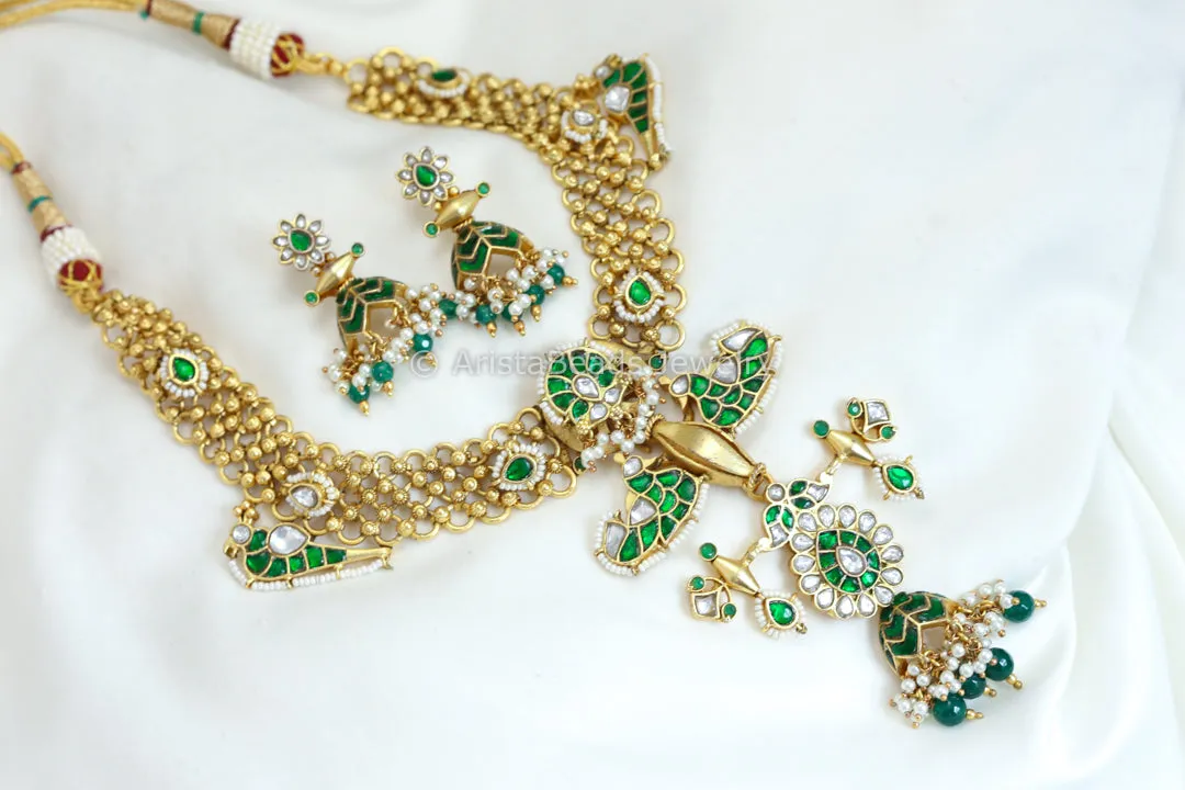 Real Gold Look Necklace Set - Green