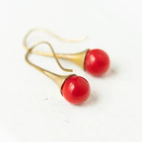 Red Coral Teardrop Earrings-WS