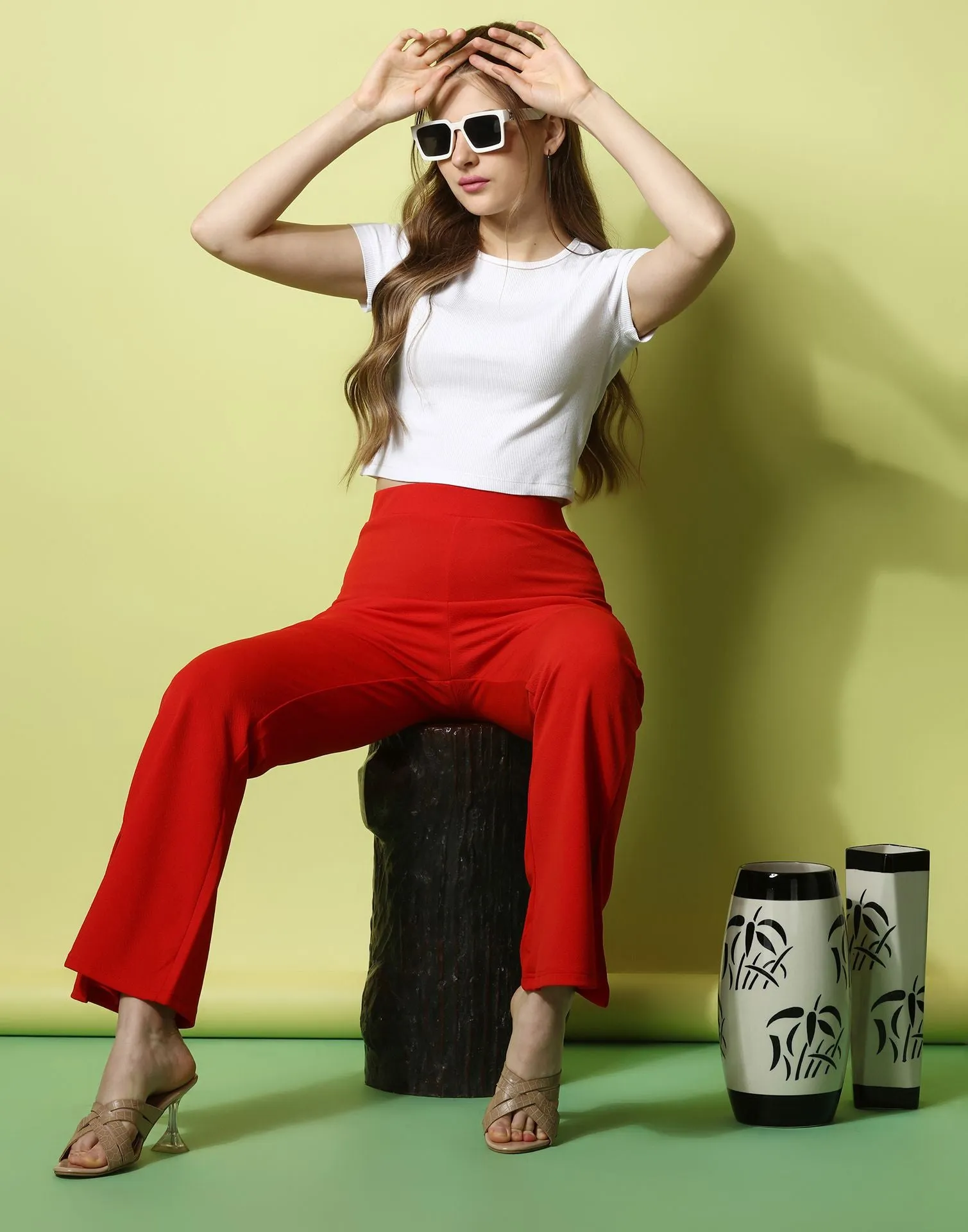 Red Flared Trouser