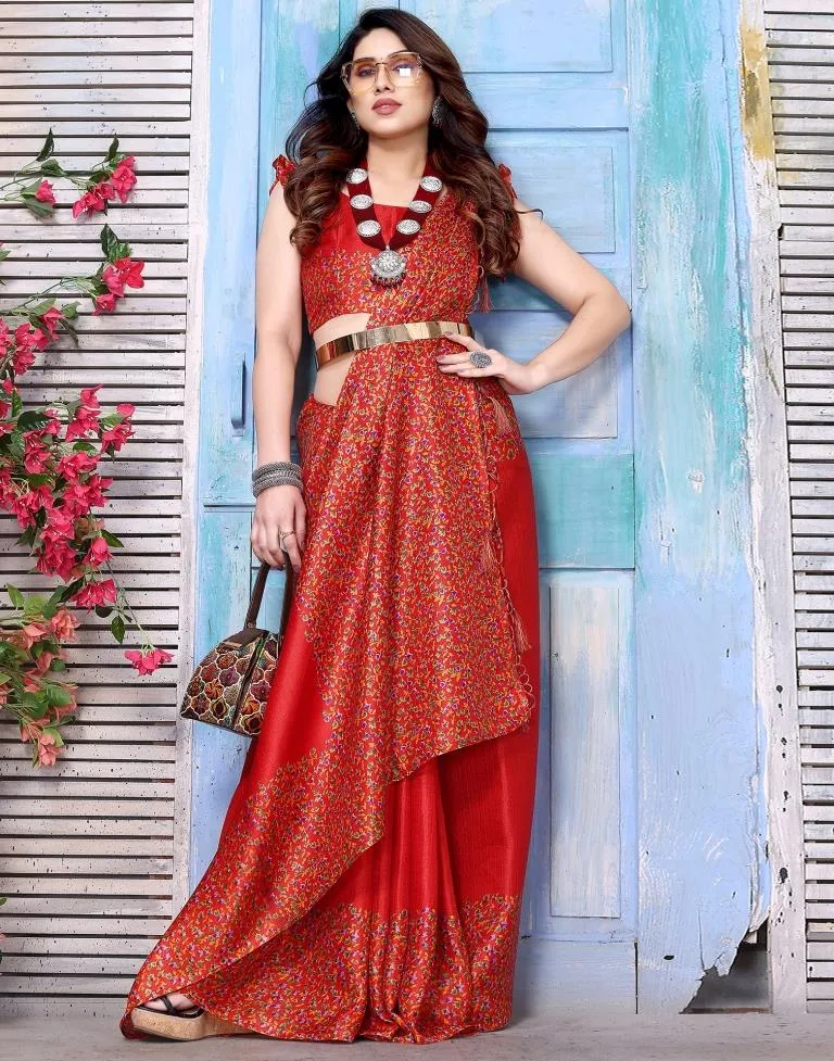 Red Printed Silk Saree