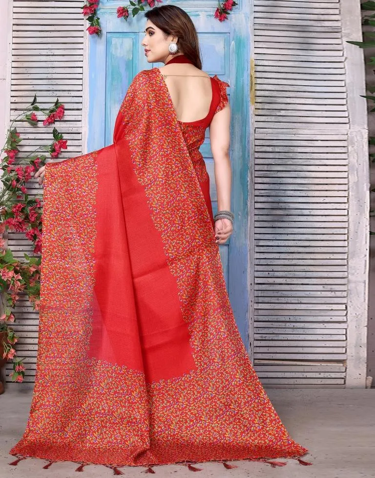 Red Printed Silk Saree