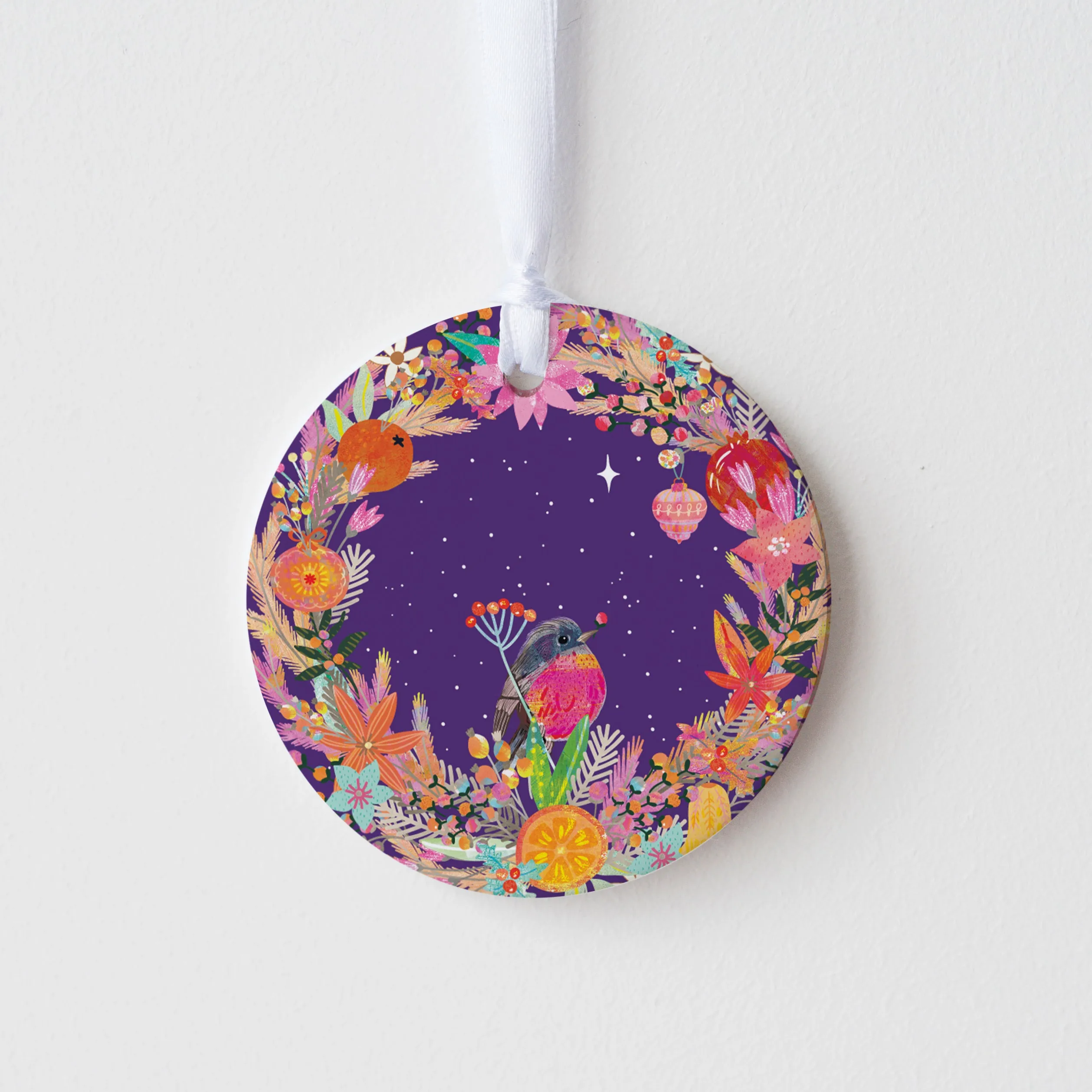 Robin & Wreath - Ceramic Ornament