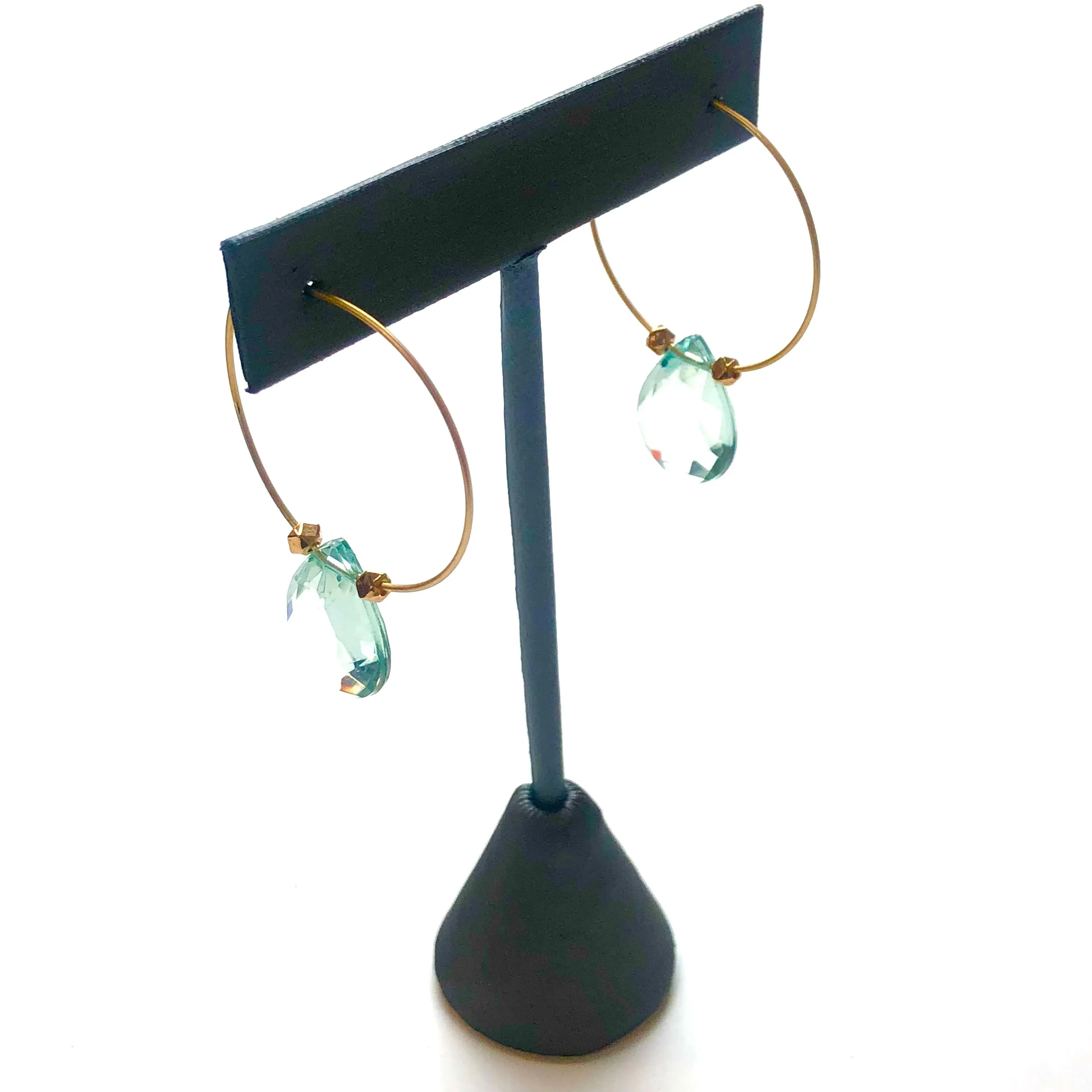 Sage Green Faceted Briolette on Gold Hoop Earrings